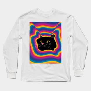 curious black cat with yellow eyes Long Sleeve T-Shirt